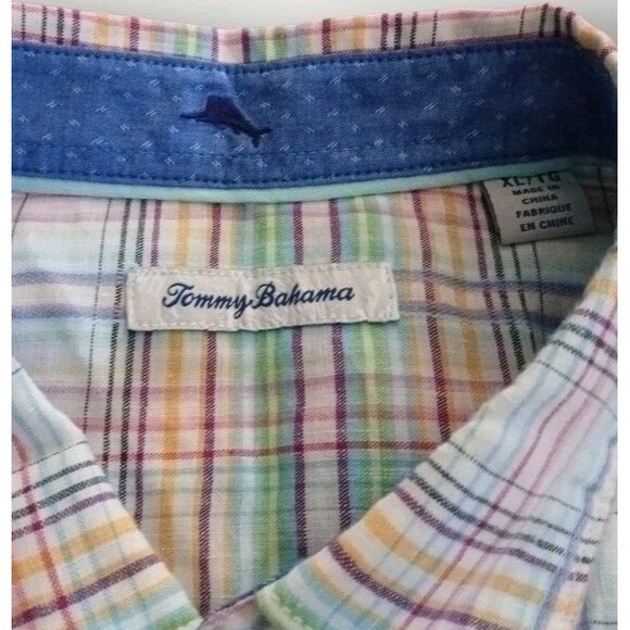 Tommy Bahama Linen Blend Button Up Shirt Multicolor Plaid Size XL - Picture 4 of 7